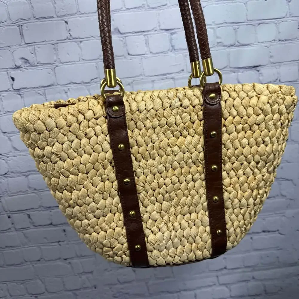 Straw Studios Large Straw & Leather Tote Bag - Picture 4 of 10